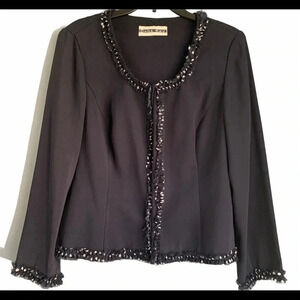 Dana Kay Polka Dot Ruffle Trim Buttoned Blazer